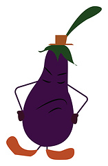 Image showing An eggplant emoji wearing a hat and placing its hands in its wai