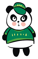 Image showing Cute black and white panda dressed in green sweater and green ca