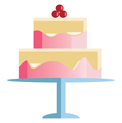 Image showing Two layer celebration cake with cherry decoration vector or colo