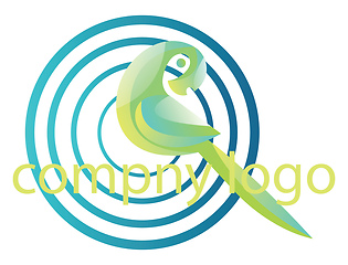 Image showing Green parrot and blue circles vector logo illustration on a whit