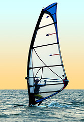 Image showing Windsurfer on waves of a sea