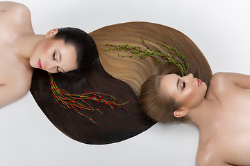 Image showing two girls with beautiful long hair