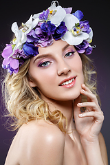 Image showing beautiful blond girl with flowers