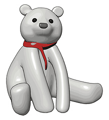 Image showing White teddy bear with red scarf vector illustration on white bac