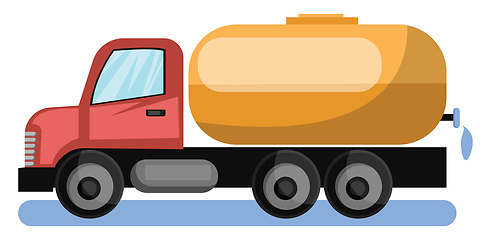 Image showing Vector illustration of red water tanker truck with yellow cister