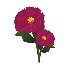 Image showing Vector illustration of bright pink zinnia flowers  with green le