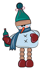 Image showing Snowman with bottle of drink vector or color illustration