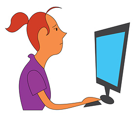 Image showing Girl working on project on desktop computer illustration print v