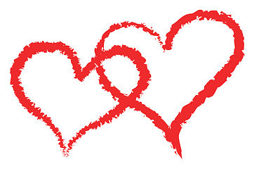 Image showing Two Valentine red feathery hearts vector or color illustration