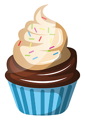 Image showing Chocolate cupcake with whipped cream and sprinklesillustration v