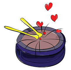 Image showing Painting a blue drum set struck with two yellow sticks and produ