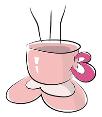 Image showing A lovely pink teacup with a white exclamation mark filled with h