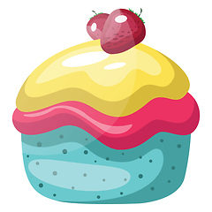 Image showing Colorful cupcake with strawberry on topillustration vector on wh