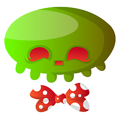 Image showing Green cartoon skull with red bowtie vector illustartion on white