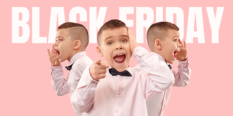 Image showing Portrait of little boy calling for black friday