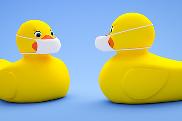 Image showing two toy ducky wearing a mask