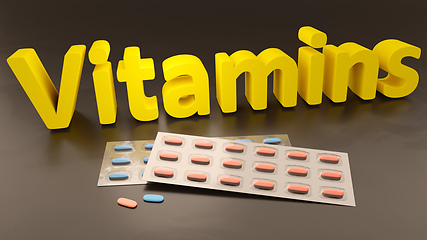 Image showing the word vitamins and some pills