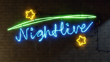 Image showing neon light sign nightlive with stars