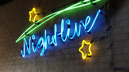 Image showing neon light sign nightlive with stars