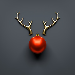 Image showing Merry Christmas Decoration golden antlers and red ball