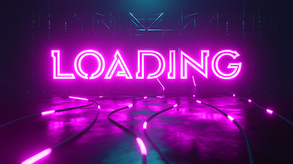 Image showing Loading neon sign with glowing cable