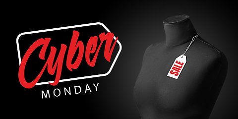 Image showing Front view of mannequin with cuber monday lettering on black background.