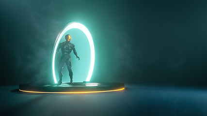 Image showing male person in science fiction portal ring