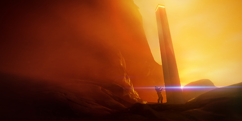 Image showing explorer at monolith science fiction