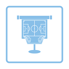 Image showing Sport bar table with mugs of beer and football translation on pr