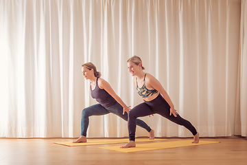 Image showing two women doing yoga at home