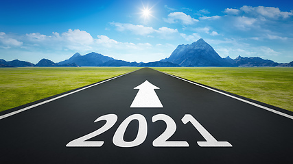 Image showing road to horizon with new year 2021