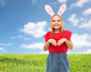 Image showing happy girl wearing easter bunny ears headband