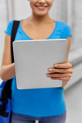 Image showing student woman with bag and tablet computer