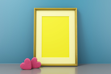 Image showing wooden frame on a wall with hearts