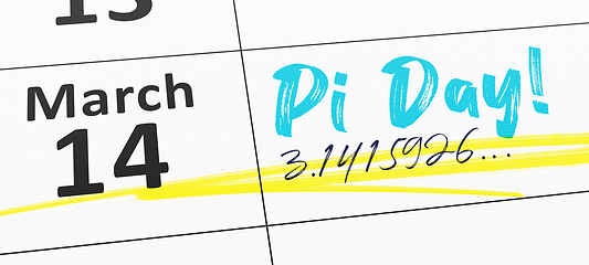 Image showing Calendar March the 14th happy Pi Day