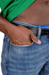 Image showing The hand in the front pocket of jeans