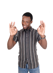 Image showing Young African man making OK sign