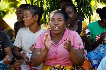 Image showing Malagasy woman from village traditional singing and dancing