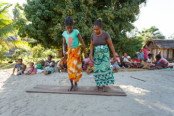 Image showing Malagasy woman from village traditional singing and dancing