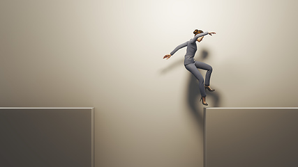 Image showing business woman jumps over a gap