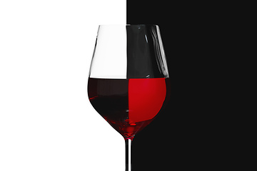 Image showing red wine wineglass light refraction