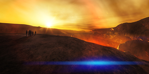 Image showing explorer team at a volcano