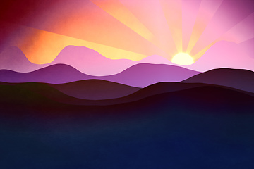 Image showing flat layers landscape background with the sun