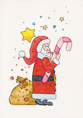 Image showing Santa Claus licking the candy cane 