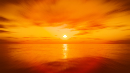 Image showing speed flight over the sunset ocean