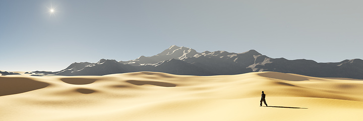 Image showing lonely man in the dry sunset desert