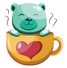 Image showing Turquoise bear in a yellow cup with a red heart on vector illust