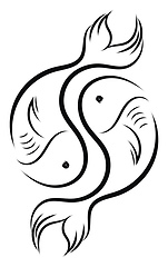 Image showing Simple black and white sketch of pisces horoscope sign vector il