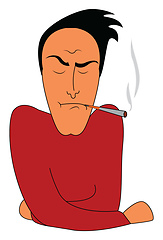 Image showing Simple cartoon of a man in red shirt smoking vector illustration