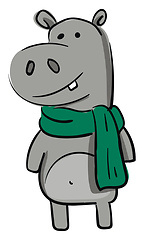 Image showing Smiling grey hippo with gren scarf vector illustration on white 